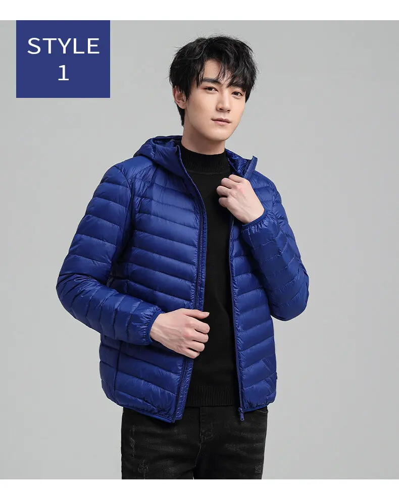 2021 Autumn Winter New Fashion Hooded Jacket Men's Lightweight Down Jacket Short Trend Casual All-match White Duck Down rab down jacket