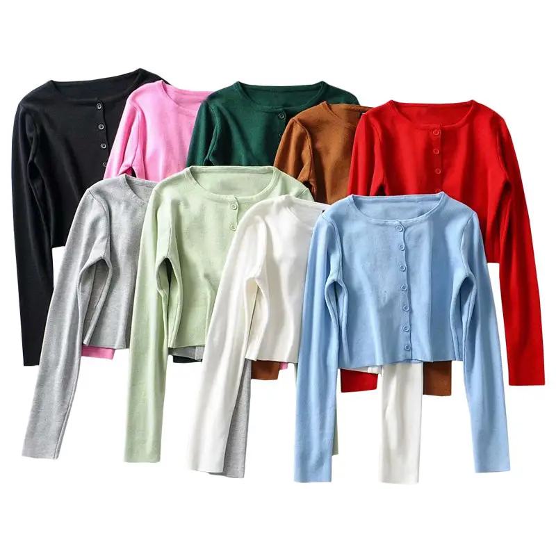 Koreański styl O-neck krótki, z dzianiny swetry damskie cienki sweter  rozpinany moda otwarta z przodu zapinana z krótkim rękawem ochrona przed  słońcem krótki Top - AliExpress