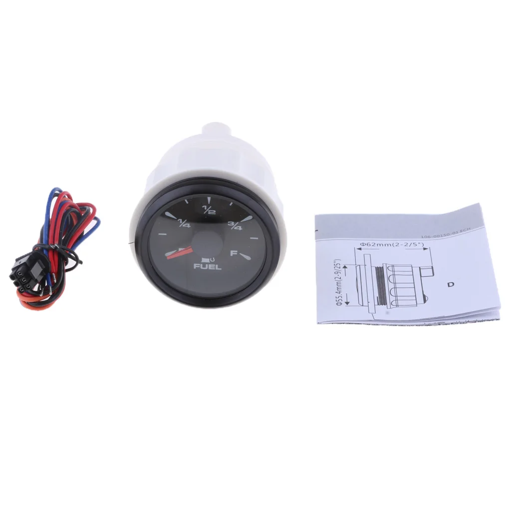 Boat Fuel Level Gauge - Waterproof Car Fuel Gauges/Meter 0~190 ohm With Red Pointer, 9~32V for Car /Motocycle/ Yacht