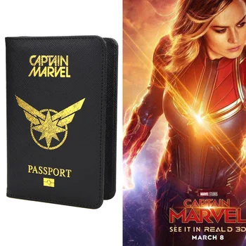 

Avengers Captain Marvel Passport Cover Men Women Pu Leather Cross Stripe Rfid Travel Passport Holder for Credit Card Case HEQUN