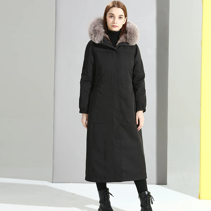 

Natural Rabbit Fur Liner Parka 2020 Winter Jacket Women Fox Fur Collar Long Trench Coat Female Warm Parkas Plus Size MY