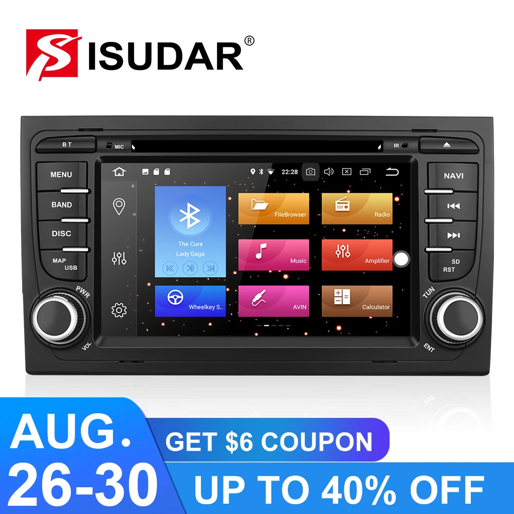 

Isudar 2 Din Auto Radio Android 9 For A4/S4/Audi 2002-2008 GPS Car Multimedia Player RAM Octa Core 4GB ROM 64GB DVD USB DVR DSP