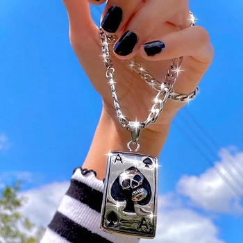 

New ins Hip-hop Dark Girl Punk Heart Skull Pendant Necklace Ace of Spades Bone Necklaces Choker For Women Fashion Jewelry