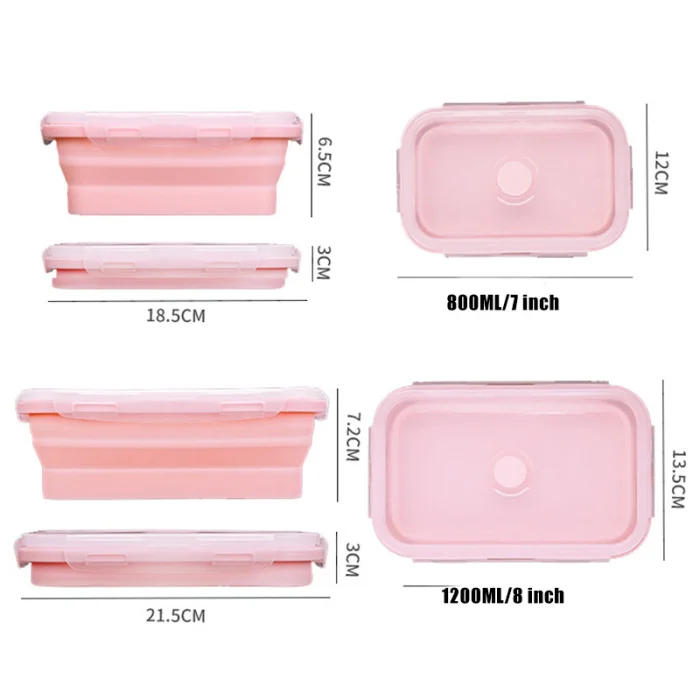 4pcs Fashion Collapsible Containers Silicone Food Storage Microwave Fridge Lunch Box Hogard