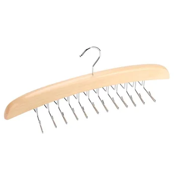 

Wooden Necktie Tie Hanger Rack Scarf Organizer Holder with 24 Hooks for Home (Burlywood)