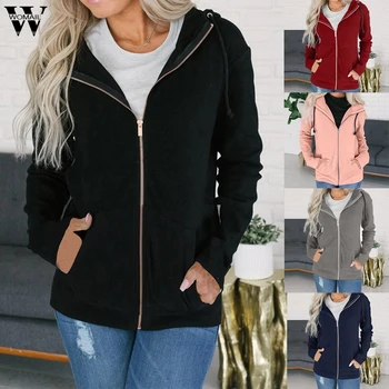 

Womail sweatshirt Women Winter Long Sleeve Hoodies Jackets Zipper Hoody Jumper Overcoat Outwear Female Sweatshirt Korean Hoodie