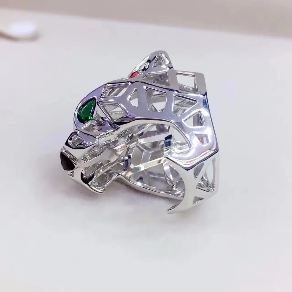 Роскошные дизайнерские модные 925 пробы серебряные украшения AAA качество кубического циркония вечерние кольцо с пантерой форма леопарда