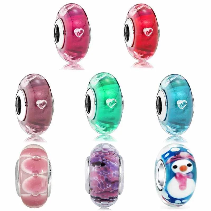 

Original Colorful Cerise & Pink Heart Glass Shoreline Charms Fit Europe Bracelet 925 Sterling Silver Bead Jewelry