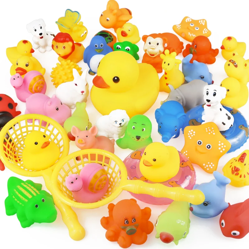

Water Bath Toys Animals Swimming Water Toys Mini Colorful Soft Floating Rubber Duck Squeeze Sound Funny Toys For Baby Kids