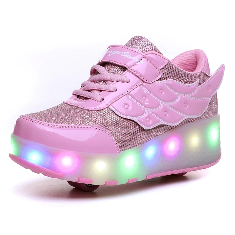 Рождественские детские светящиеся кроссовки с двумя колесами, светодиодный светильник, обувь для катания на роликах, детская обувь с подсветкой для мальчиков и девочек, зарядка от usb