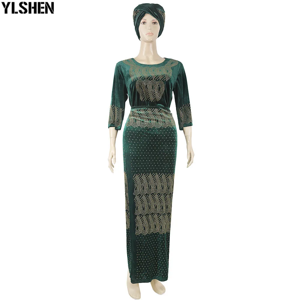 African Dresses for Women 3 Piece Set Dashiki Diamonds Tops Skirt African Clothes Bazin Broder Riche Fashion Robe Africaine Femme 29