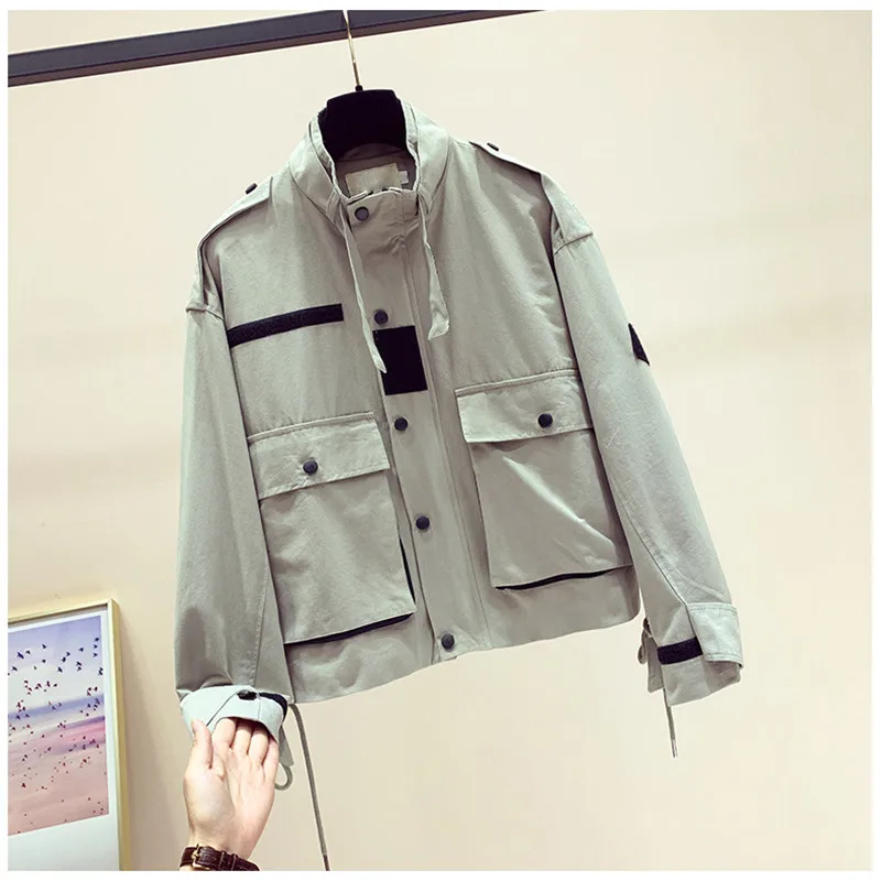 Женская верхняя одежда Мода Весна Осень корейский длинный рукав Женская Повседневная Свободная одежда куртка с карманами Harajuku ветровка