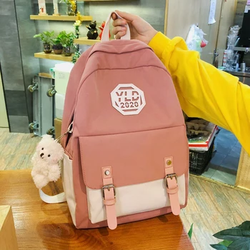 

Solid Color Canvas Backpack For Teenagers Women Casual Large Capacity School Bag College Wind Travel Knapsack Mochila Rucksack