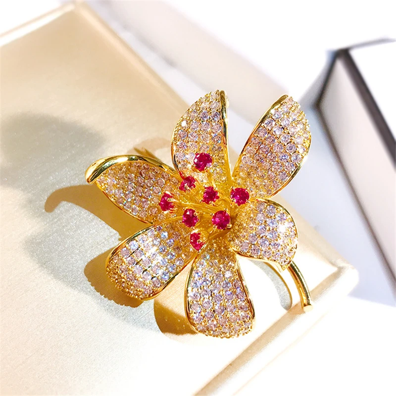 

Fashion Cubic Zircon Wedding Brooch Pin Jewelry Orchid Flower Brooches for Women Paved CZ Petal Floral Broach bijoux de luxe