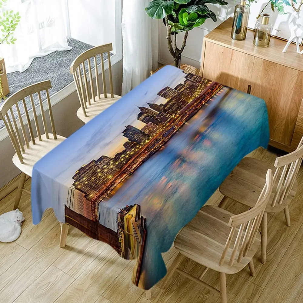 

New York City Table Cloths Rectangle Skyline East River Bridge Tablecloths