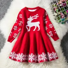Детские платья для девочек; платье с длинными рукавами и принтом оленя и снежинки; костюм-свитер; платье принцессы; детская Рождественская одежда; Vestidos