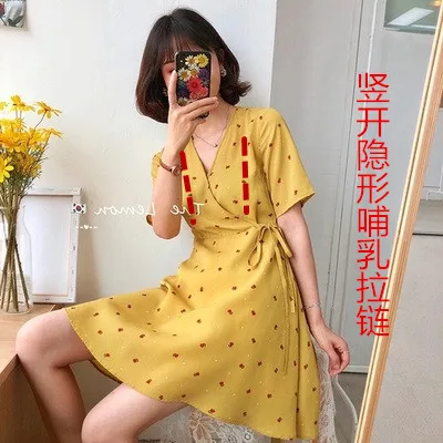 

2019 New Style Slimming V-neck Floral Nursing Dress Western Style Slimming Super Fairy Dress Summer Wear