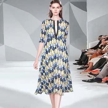 

Summer A-Line New Beach Printed Chiffon Dress Slim Temperament Knee-Length Dress Elegant Floral Office V-Neck Dress Women