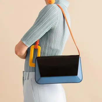 

WOMEN'S Bag 2020 New Style Europe and America Fashion Non-mainstream Armpit Baguette Bag Shoulder Bag Contrast Color WOMEN'S Bag