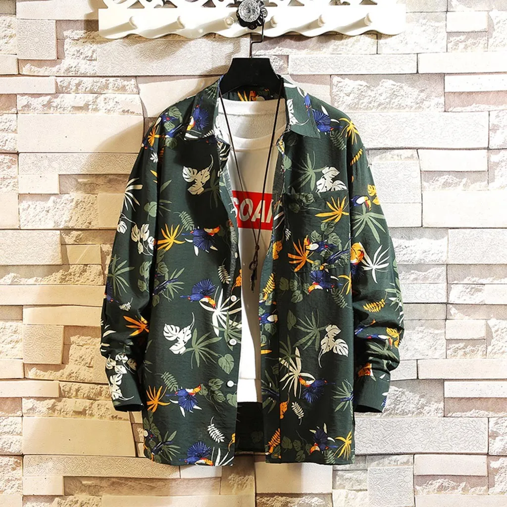 KANCOOLD Shirt Regular Cotton Men‘s men's shirt Casual Winter full Sleeve Button Turndown Collar Print Top Blouse Shirts Nov8
