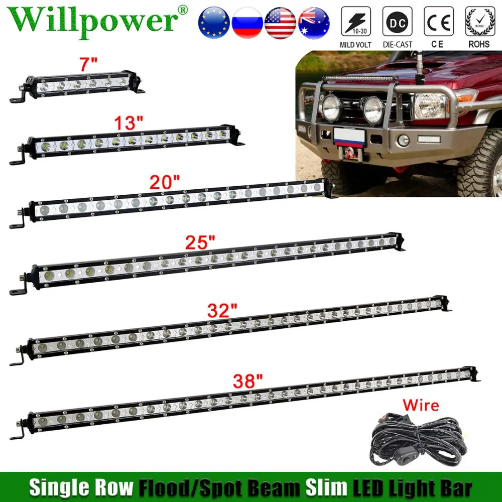 

Offroad Car Single Row 7" 13" 20" 25" 38" Slim LED Light Bar For Jeep SUV Pickup 4X4 Truck Hood Bumper LED Bar Fog Driving Lamp