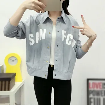 

New Women Loose Casual Jacket Letter Printed Long Sleeve Jacket Autumn Fashion Lapel Coat Ladies Sweet Jackets Outerwear