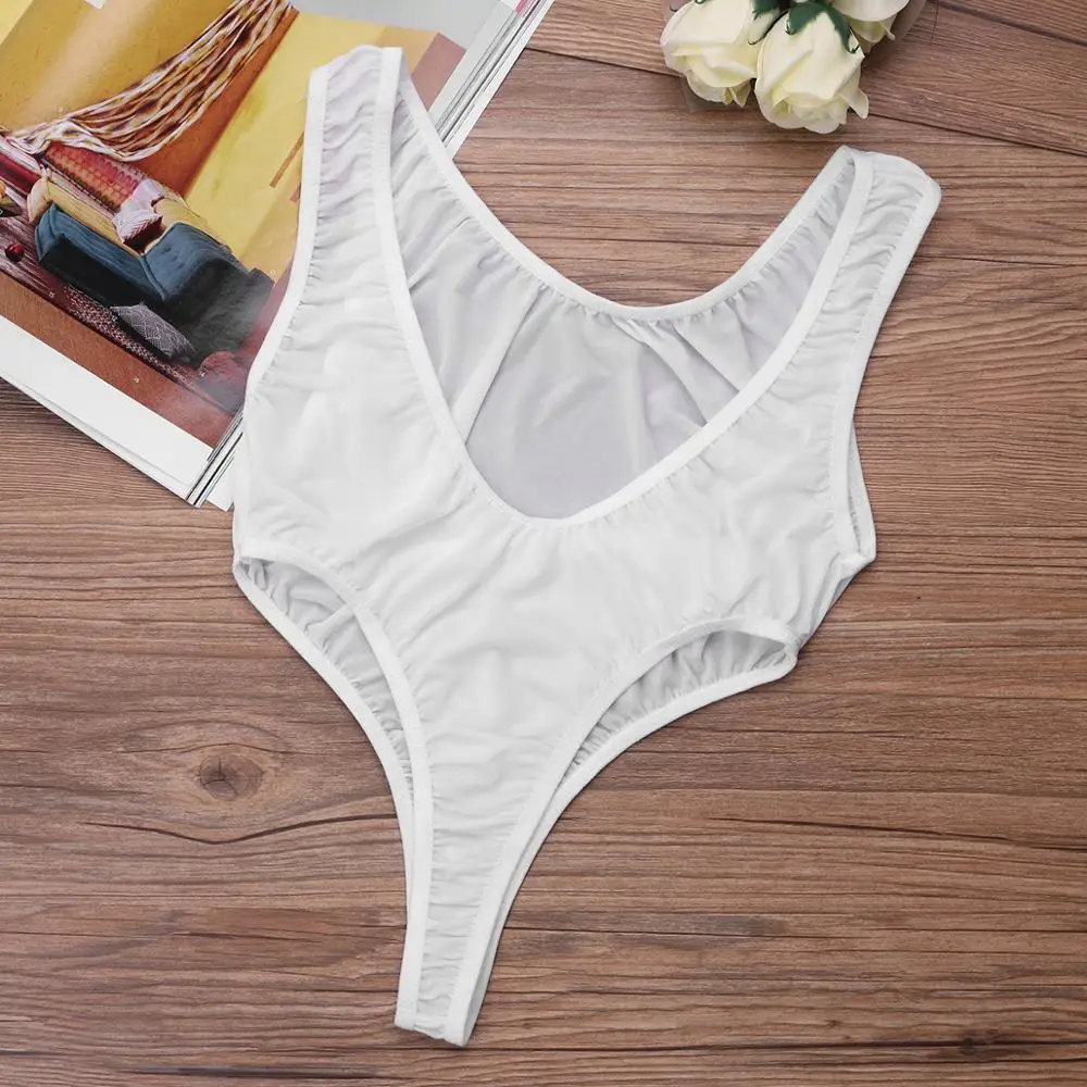 

Women See Through Thong Leotard Bodysuit Adults Sleeveless One Piece Perspective Bodycon Jumpsuit Swimsuit
