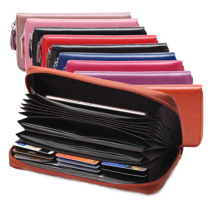 Однотонный бумажник RFID из натуральной кожи Женский вместительный клатч-кошелек
