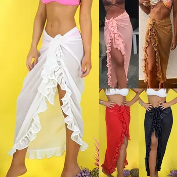 

Women Swimwear Bikini Cover Up Sheer Beach Skirt Sarong Pareo Long Maxi Dress Summer 2020 new