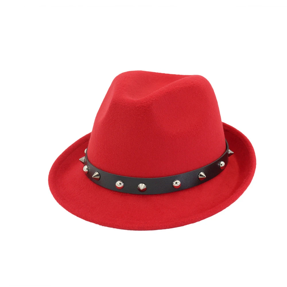 Модная женская и Мужская шерстяная шляпа Fedora с панковской лентой с заклепками элегантная женская шляпа размер 56-58 см