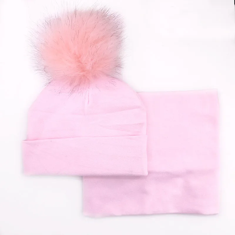 pink2 GZhilovingL/зимняя шапка из искусственного меха с помпоном, шарф, набор для детей, новорожденных, маленьких девочек и мальчиков, мягкий хлопковый шарф для малышей - Цвет: pink2