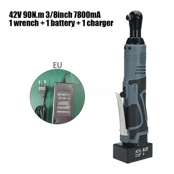 

42V 90N.m 3/8Inch 7800mA Gray Electric Cordless Ratchet Right Angle Wrench 350RPM With Battery Power Tools Car Repair