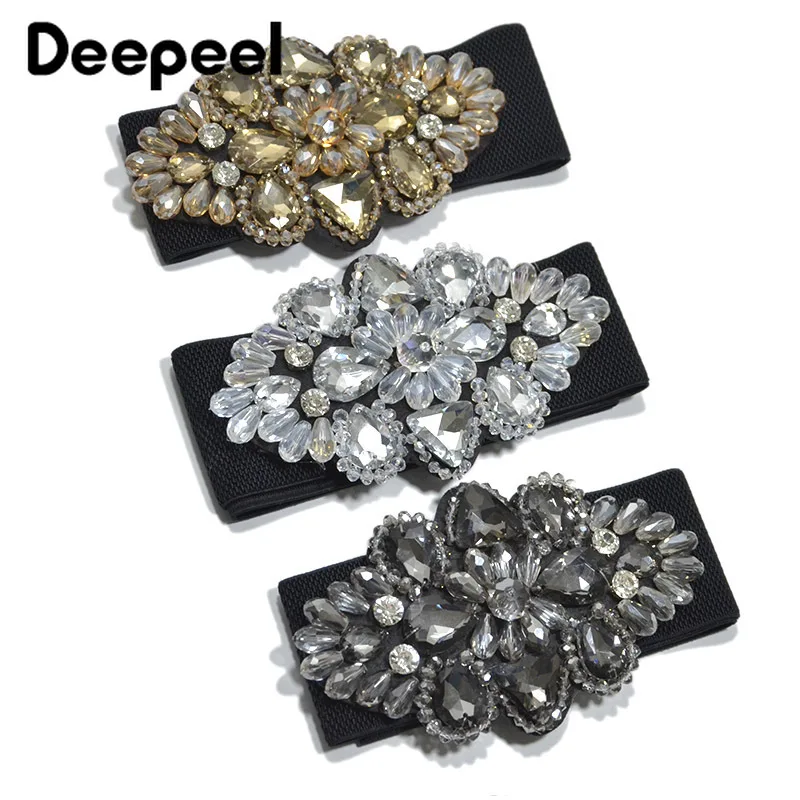 Deepeel 1 шт. 6*68 см Мода сладкий цветок круглая резинка широкие пояса женский широкий пояс инкрустированные Стразы Кристалл бисером CB053