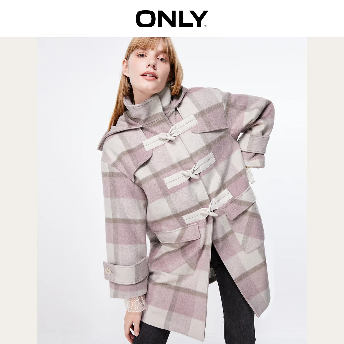 lower price  ONLY Autumn Winter Women's Cotton-rich Checked Woolen Coat  11934S511