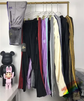 

Embroidery AWGE Needles Sweatpants Men Women 1:1 High Quality Butterfly Striped Joggers Velvet Needles Pants AWGE Sweatpants