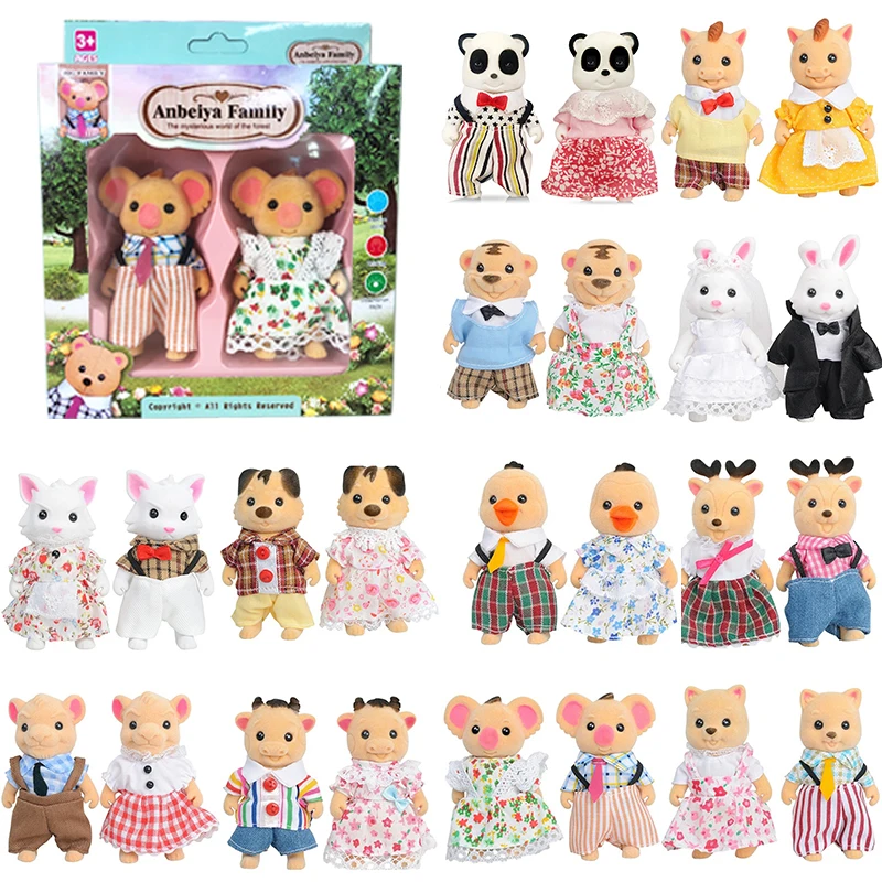 17PCS Forest Animal Family 1:12 Plush Dolls Set Cartoon Kids Toys For Girl Baby Birthday Christmas Gift Rabbit Family Dollhouse 2