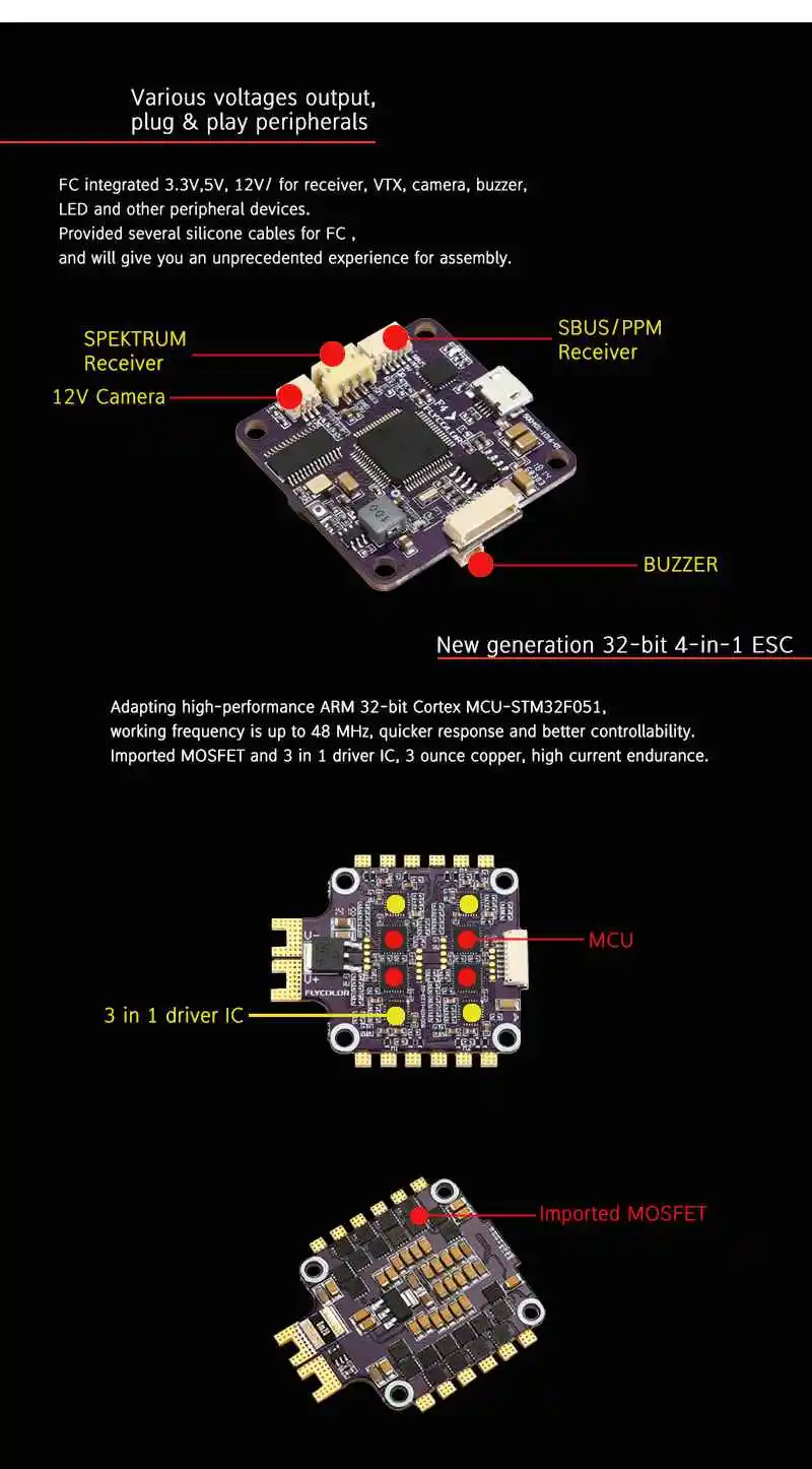 Flycolor X-Tower F4 Контроллер полета OSD+ 40A BLHeli_32 4 в 1 3-6S ESC Dshot1200 Датчик тока для радиоуправляемого дрона