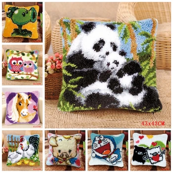 

Chinese National Treasure Panda Latch Hook Animal Cushion Button Package Latch Hook Rug Kits Foamiran Carpet Embroidery Pillow Z