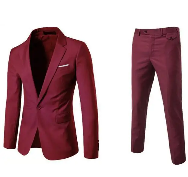 2pcs Wine red Куртки+ жилет+ брюки) мужской свадебный костюм мужские приталеные блейзеры костюмы мужские костюмы деловые торжественные вечерние Большие размеры S-6XL - Цвет: 2pcs Wine red