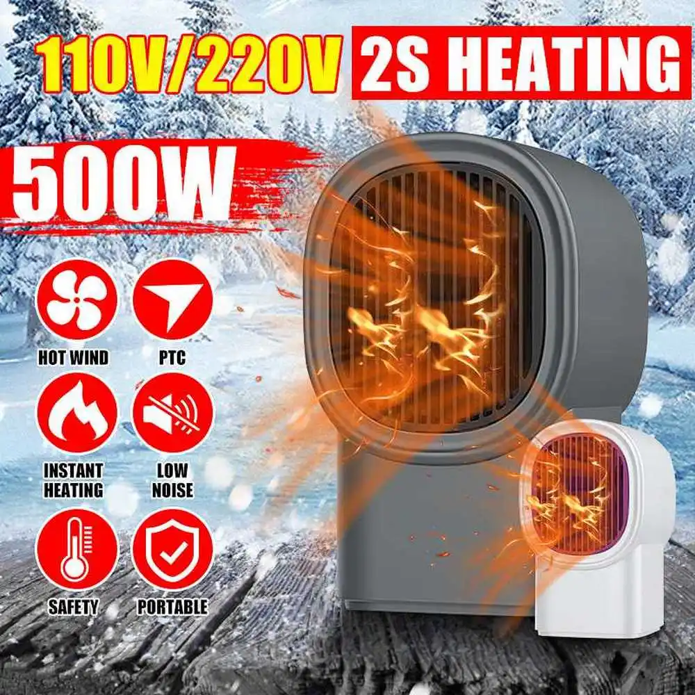 

Mini Electric Heater Portable Desktop Quiet Warmer Heater Fan Winter Warm for Car Home Office PTC Ceramic Fast Heat Thermostat