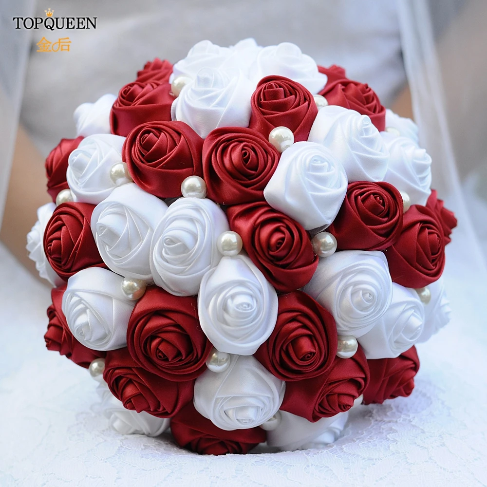 TOPQUEEN Handmade Flower Bride Wedding Bouquet With Artificial Rose Flowers Color Can Customized Any Colors Wedding Bouquet SF4
