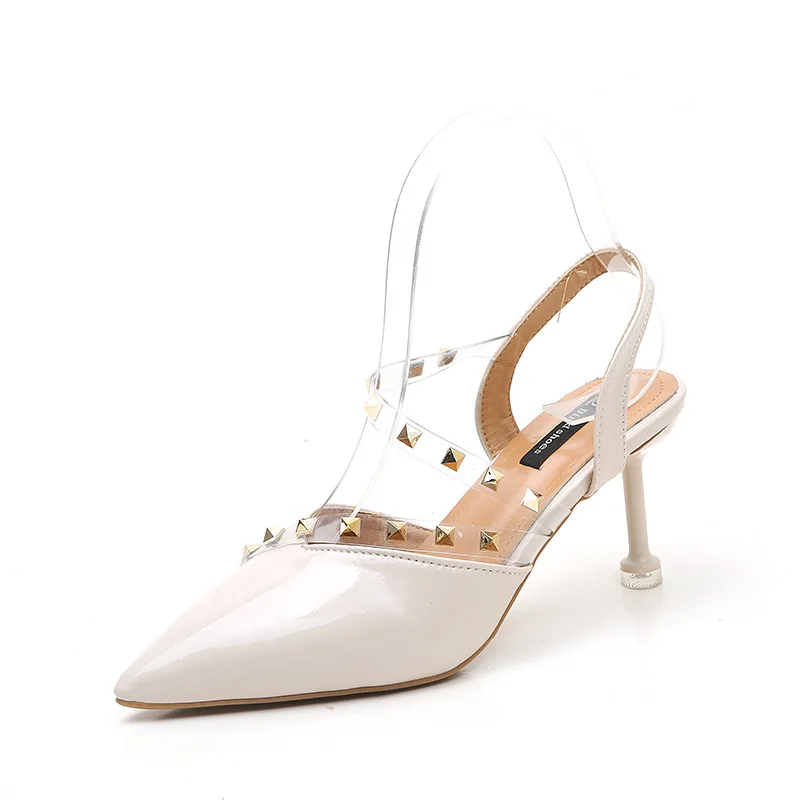 Г.; primavera y verano Zapatos Sandalias; пикантные босоножки; прозрачные босоножки; туфли на высоком каблуке - Цвет: Бежевый