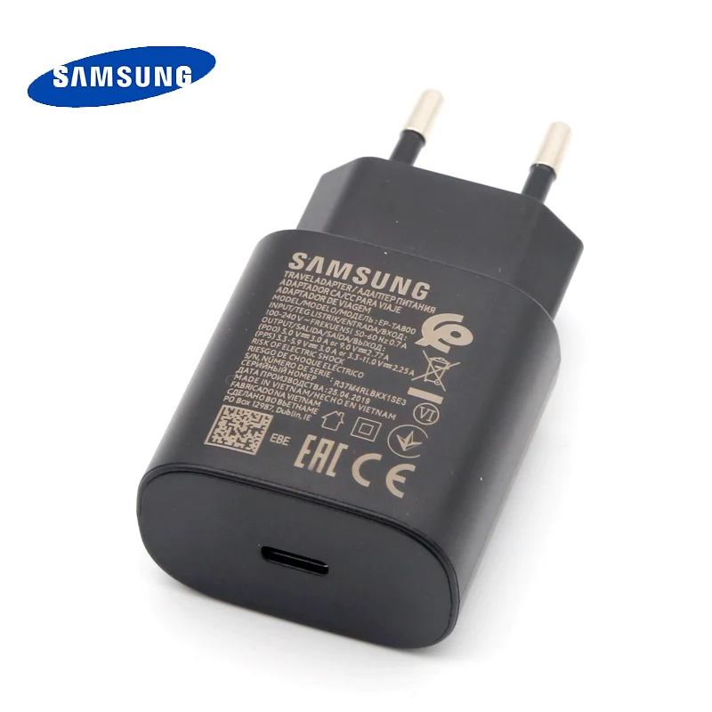Зарядное устройство samsung 25 Вт супер быстрое зарядное устройство PD EU type-c Зарядка для samsung s10 Galaxy Note 10 plus mi9 k20 pro PD кабель - Тип штекера: Only Black Charger