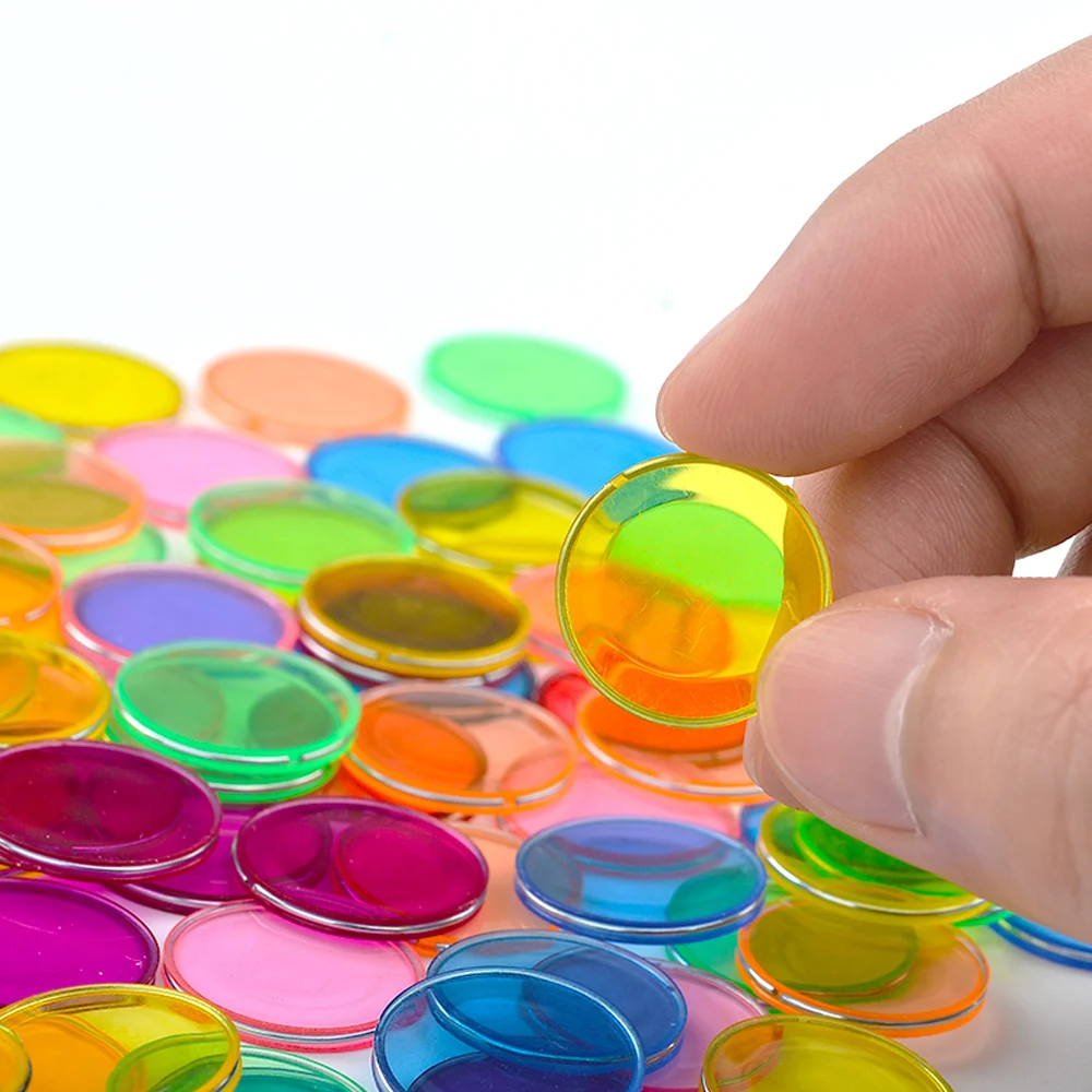 Kids Montessori 1PC Magnetic Stick Wand+100PCS Transparent Round Metal-Ring Bingo Chip Counting Cognitive Learning Math Toy
