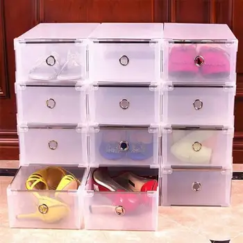 

2PCS Flip Shoes Box Thickened Transparent Drawer Case Plastic Shoe Boxes Stackable Box Shoe Organizer Shoebox for Home Dorm
