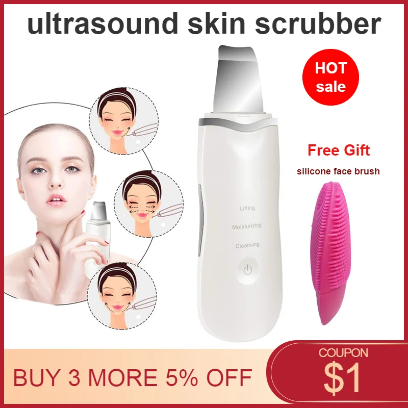 

Professional Ultrasonic Skin Scrubber Face Spatula Pores Clean Exfoliator Blackhead Remover Comedones Ion Facial Deep Cleansing