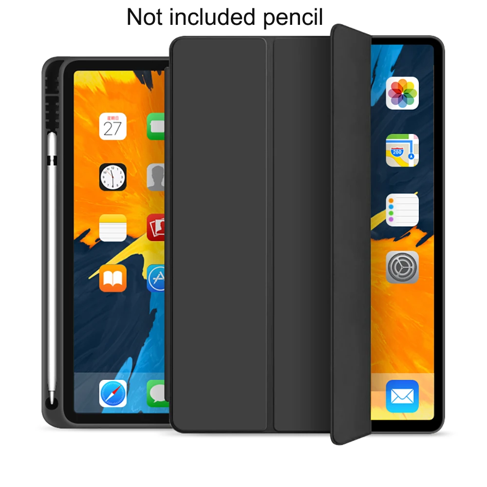 Black Black Protective Tablet Case For iPad Pro 11 Case 2020 with Pencil Holder Shockproof Stand Back Shell