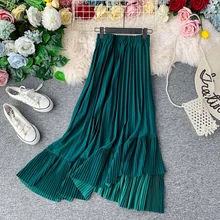 Женская плиссированная юбка на осень и весну, европейские Лоскутные юбки с высокой талией, женская одежда LS197