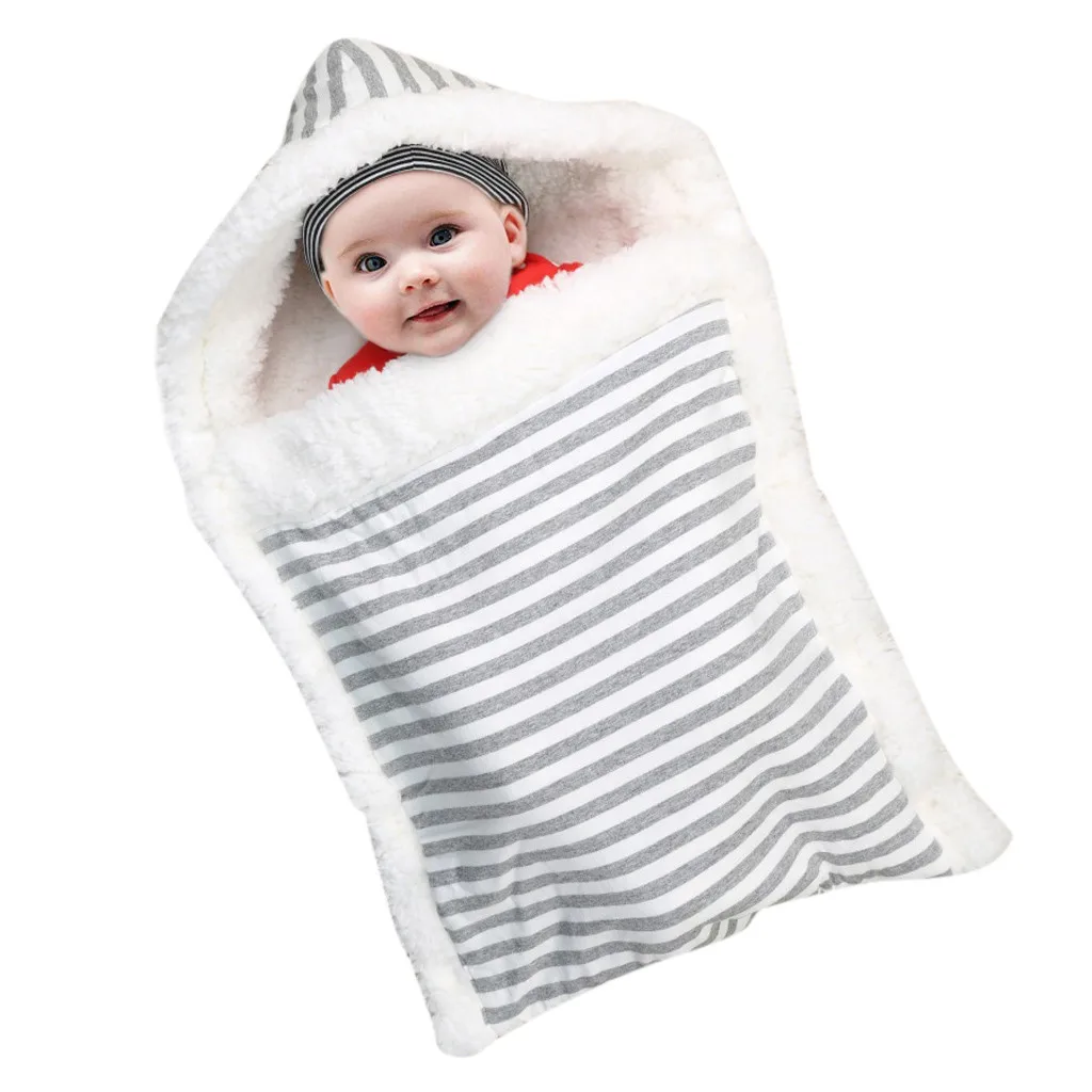 2019Thick warm striped lambskin hug blanket stroller sleeping bag hug Newborn Infant Baby Boy Girl Swaddle Sleeping Wrap Blanket