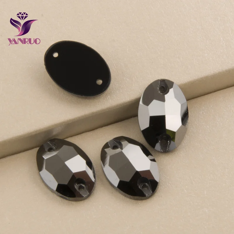 YANRUO 3210 Oval Jet Hematite Sew on Rhinestones Flatback Sewn Stones Crystal For Dress Garment DIY | Дом и сад